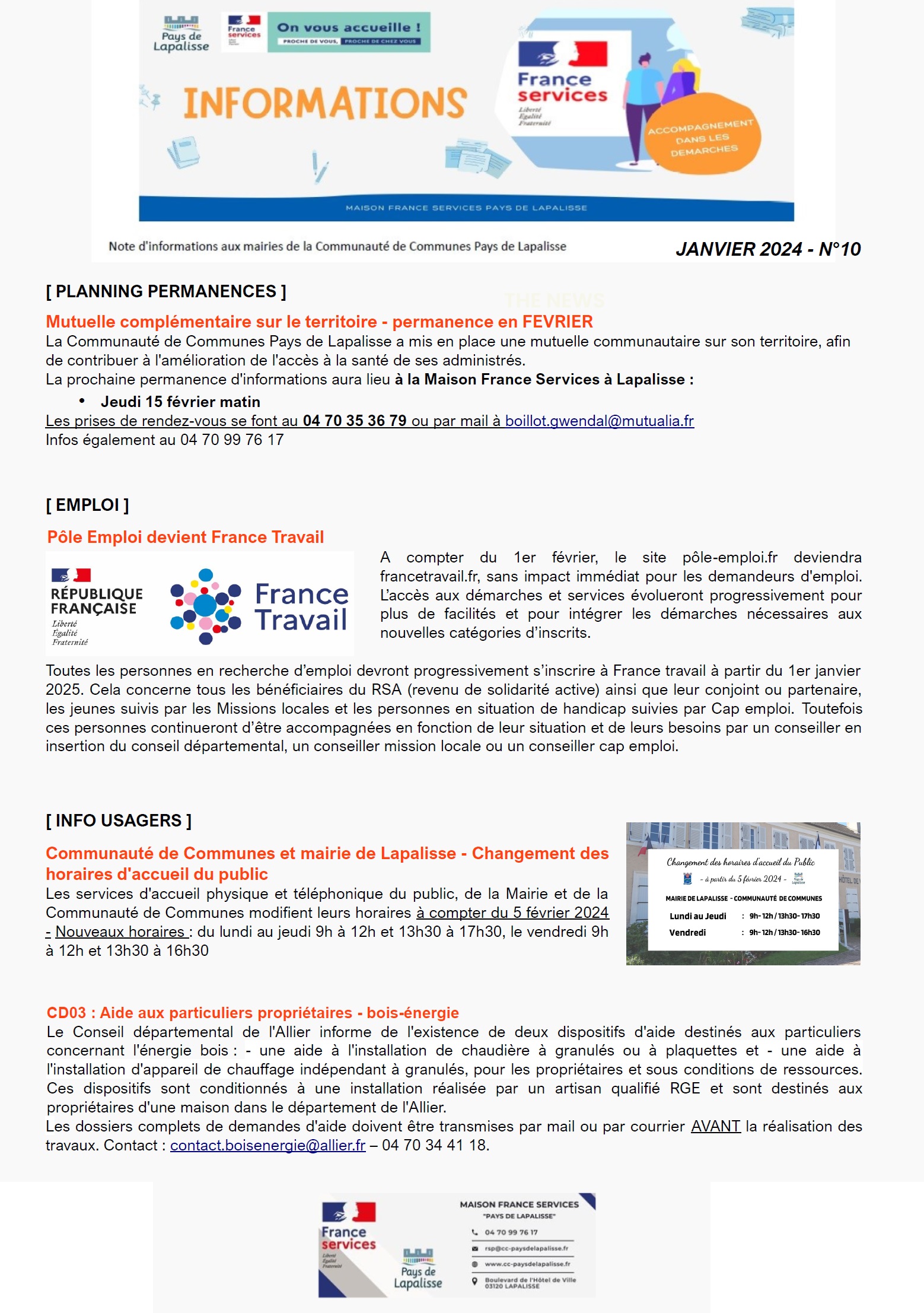 Lettre d'informations 2024 - N°10 Maison France Services Pays de Lapalisse 