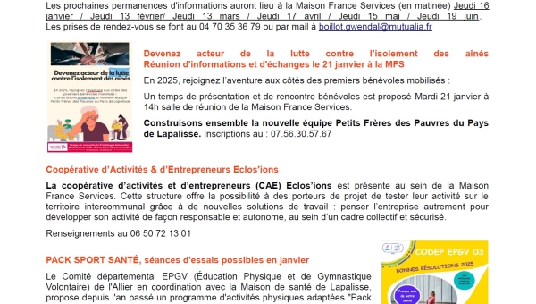 Lettre d'informations 2025 - N°16 Maison France Services Pays de Lapalisse